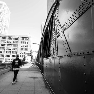 Chicago, Downtown Chicago, Black and White Urban Photography, Cityscape, Chicago Riverwalk, Bridge, Wall Art