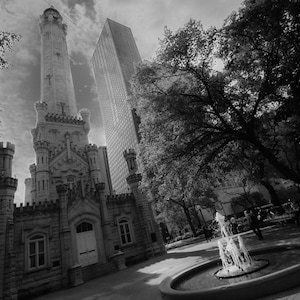Chicago Water Tower, Michigan Avenue, Magnificent Mile, Chicago Photography, Chicago Architecture, Chicago, Black and White