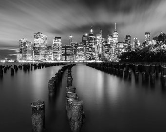 New York City, Brooklyn Bridge Park, Dumbo, Black and White Citycape, NYC, Street Photography