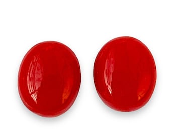 100% Natural Red Coral PAIR!!! Gemstone Oval Shape (Italian Munga) Size-10x8x5MM Cts-20.00 Beautiful Natural gemstone and(extra gift)