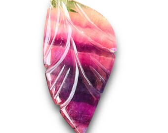Gorgeous!!! Fluorite Carving 100% Natural Gemstone Amazing flower carving Fluorite Gemstone Size-37x18x4MM Carat-29.40 And (Extra Gift)