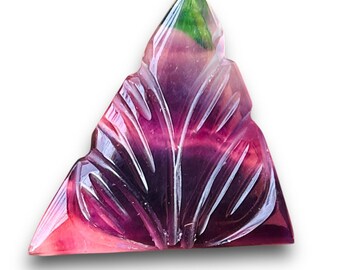 Beautiful!!! Fluorite Carving 100% Natural Gemstone Amazing flower carving Fluorite Gemstone Size-29x25x6MM Carat-42.25 And (Extra Gift)