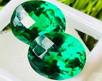 Fabulous!!  Pair Green Sapphire Gemstone High Quality  Checkerboard Cut Oval Shape gemstone size-13x11x8MM Carat-23.00 and extra gift