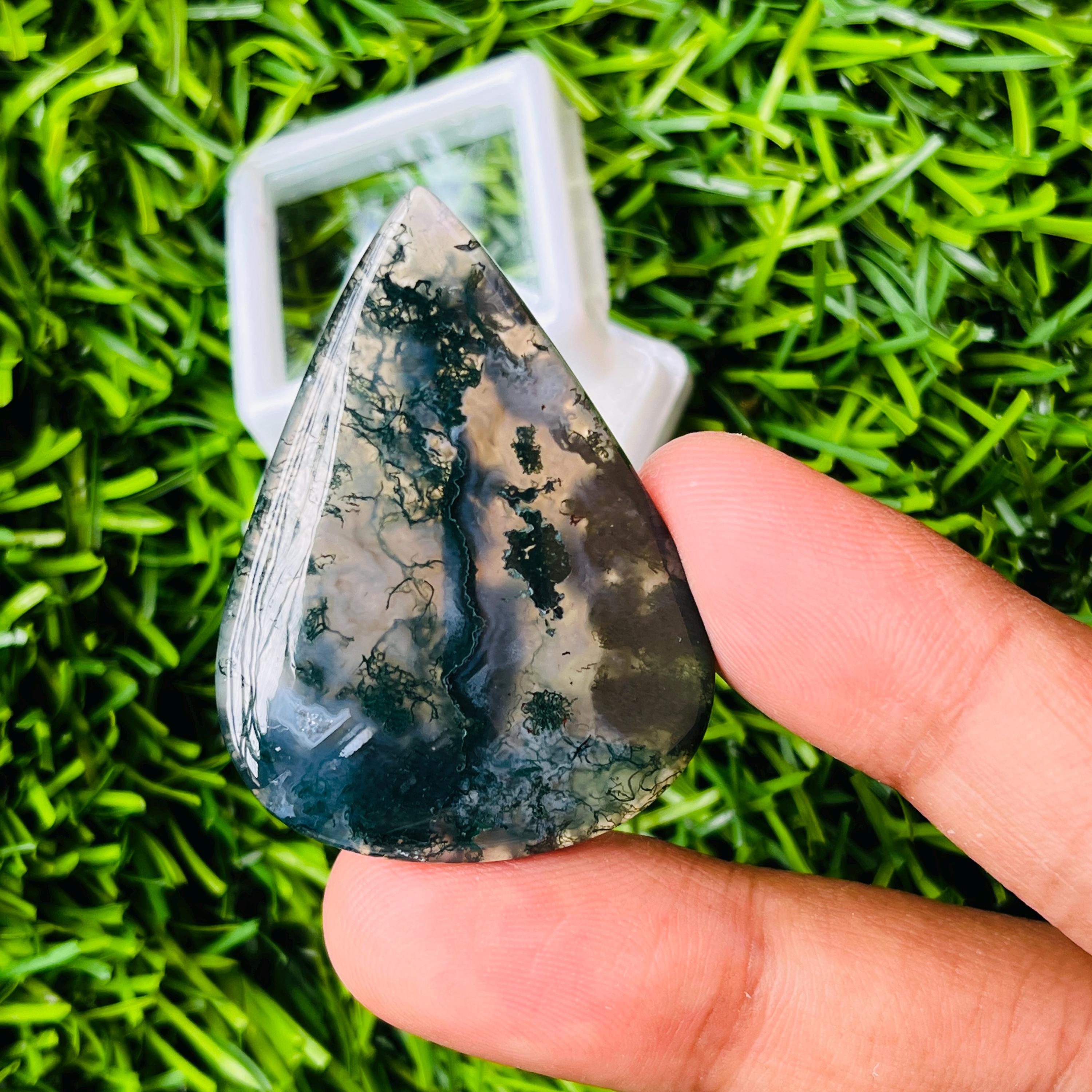 Agate Mousse (dendrite) Facettée En Poire - 42.16 Carats - Naturelle Non Traitée - Botswana