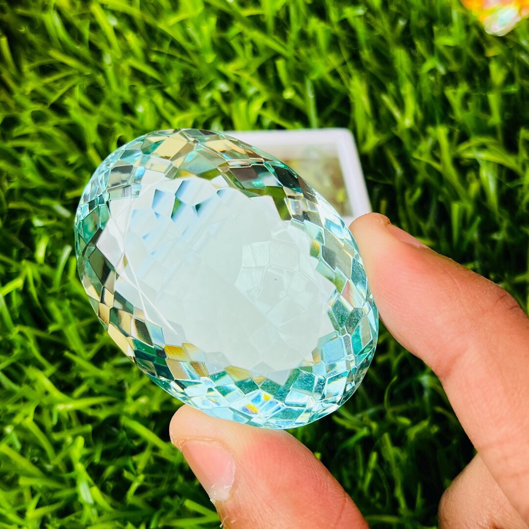 Pierre Aigue-marine Bleue Ovale 29,25 Ct - Créée En Labo - Taille Excellente - Inde