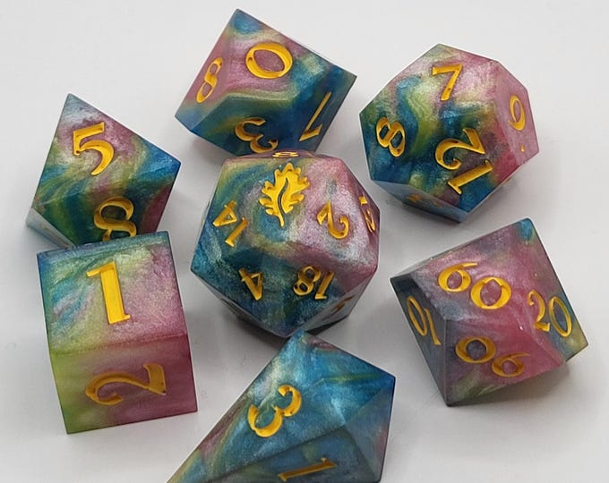 Color Burst - Handmade 7-Piece Sharp Edge Resin Dice Set