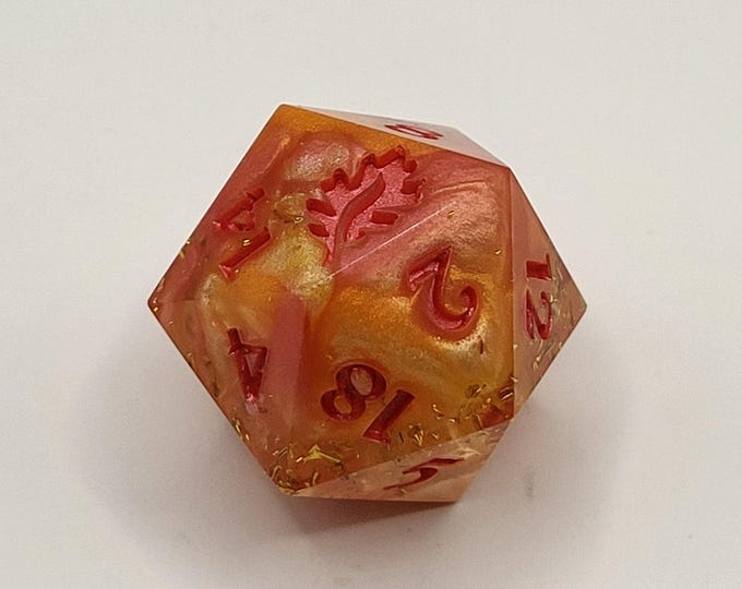 Honeyed Firestorm - Handmade Sharp Edge Jumbo D20