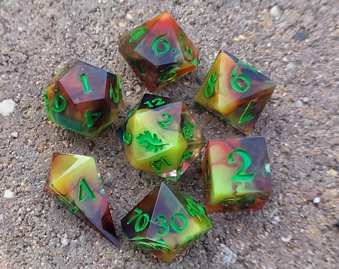 Biohazard - Handmade 7-Piece Sharp Edge Resin Dice Set