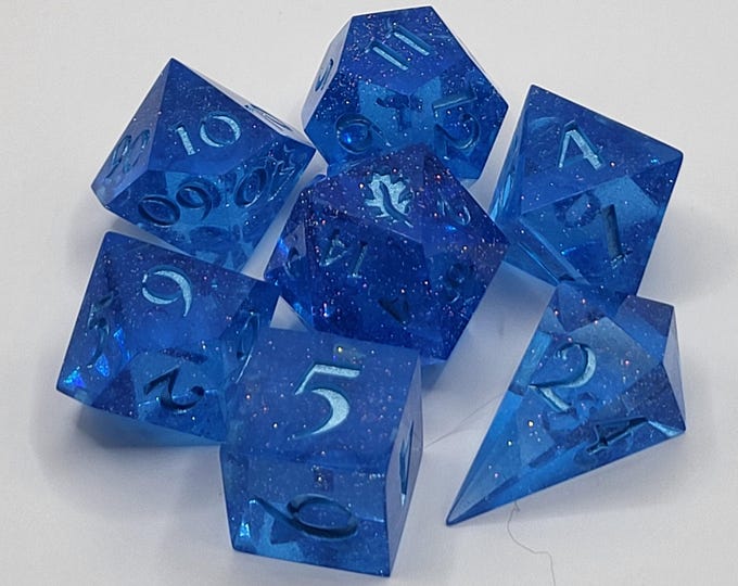 Azure Ice - Handmade 7-Piece Sharp Edge Resin Dice Set