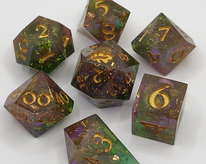 Majestic Grove- Handmade 7-Piece Sharp Edge Resin Dice Set