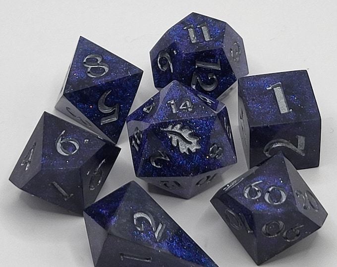 Velvet Midnight - Handmade 7-Piece Sharp Edge Resin Dice Set
