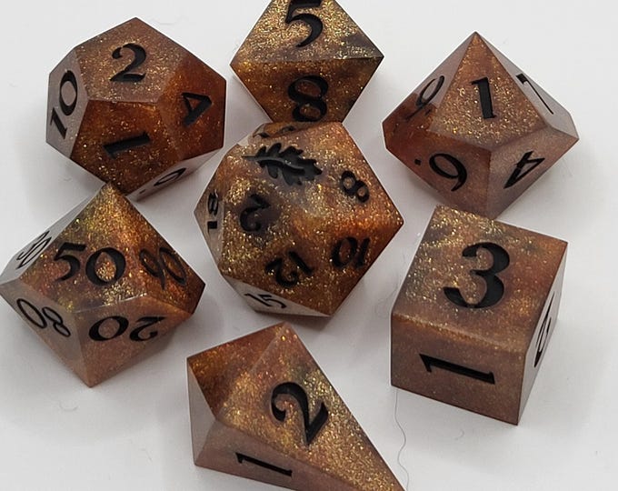 Molten Embers - Handmade 7-Piece Sharp Edge Resin Dice Set