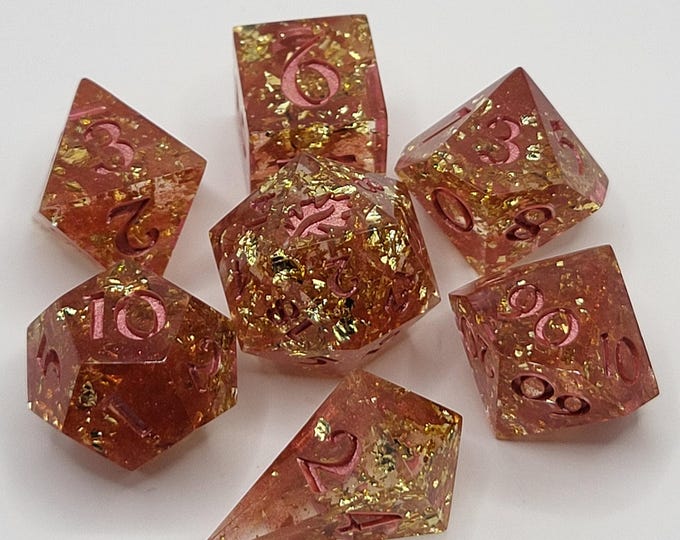 Regal Rose - Handmade 7-Piece Sharp Edge Resin Dice Set