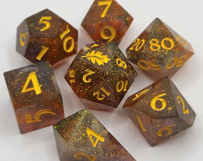 Radiant Flash - Handmade 7-Piece Sharp Edge Resin Dice Set