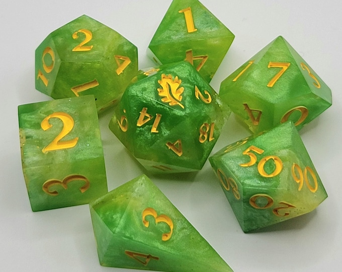 Citrus Dreamscape - Handmade 7-Piece Sharp Edge Resin Dice Set