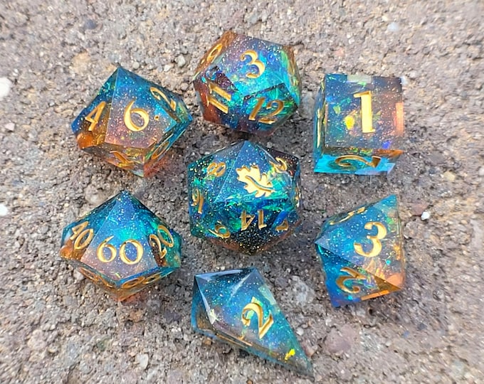 Scorched Nebula - Handmade 7-Piece Sharp Edge Resin Dice Set