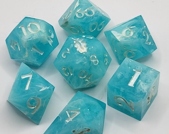 Sky Waves - Handmade 7-Piece Sharp Edge Resin Dice Set