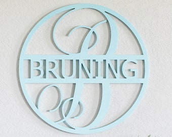 Personalized Family Name Sign: Baltic Birch Wood Monogram Door Hanger