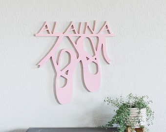 Custom Ballerina Wood Cutout Sign, Personalized Ballet Shoes Name Sign, Girls Room Ballet Décor, Dance Studio, Name Sign for Girl Nursery,