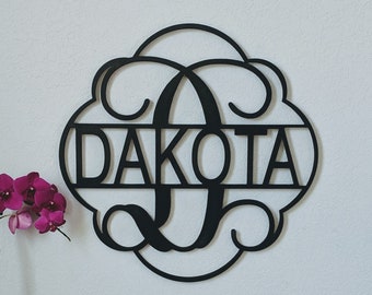 Personalized Family Name Sign: Baltic Birch Wood Monogram Door Hanger
