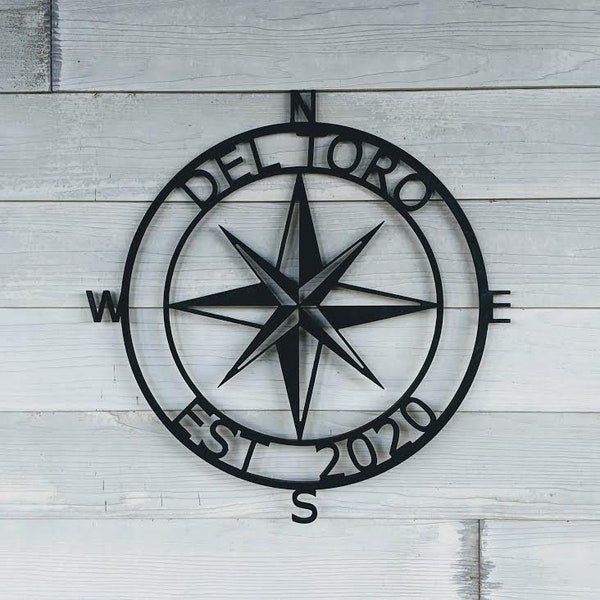 Compass Rose Established Family Name Sign Wood Custom Door Hanger Nautical Wall Decor Housewarming Gift Sign Large Coastal Wall Decor Wooden