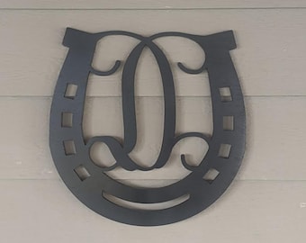 Wooden Horse Shoe Monogram Wall Sign Personalized Horseshoe Monogram Door Hanger Custom Wooden Horse Shoe Decor Large Custom Equestrian Sign