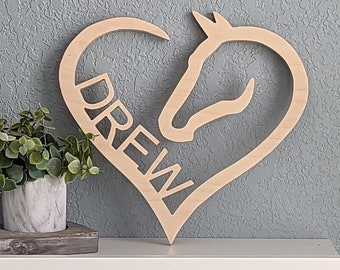 Personalized Wooden Horse Heart Sign, Custom Wooden Horse Décor, Horse Lover Gift for Horse Lover, Equestrian Gift, Horse Memorial Name Sign