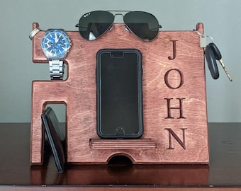 Custom Wood Docking Station: Personalized Nightstand Organizer, Valet Tray