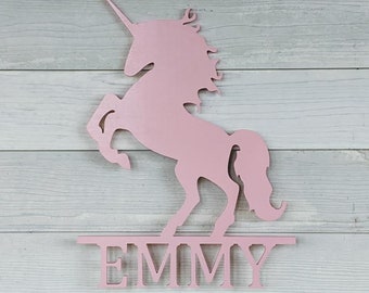 Letrero personalizado de unicornio: Madera de abedul báltico, decoración para habitación de niñas
