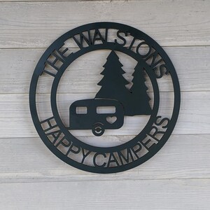 Happy Camper Sign Personalized Sign for Camper Custom Wood Camping Sign Happy Campers Wooden Sign Teardrop Camper Sign Last Name Sign
