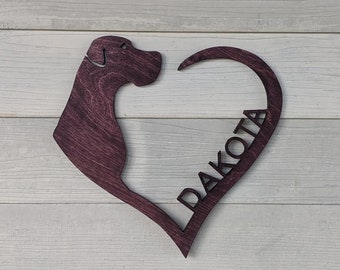 Personalized Wooden Dog Heart Custom Wooden Dog Décor Dog Name Sign Gift for Dog Mom Custom Great Dane Sign Pet Loss Gift Dog Memorial Gift