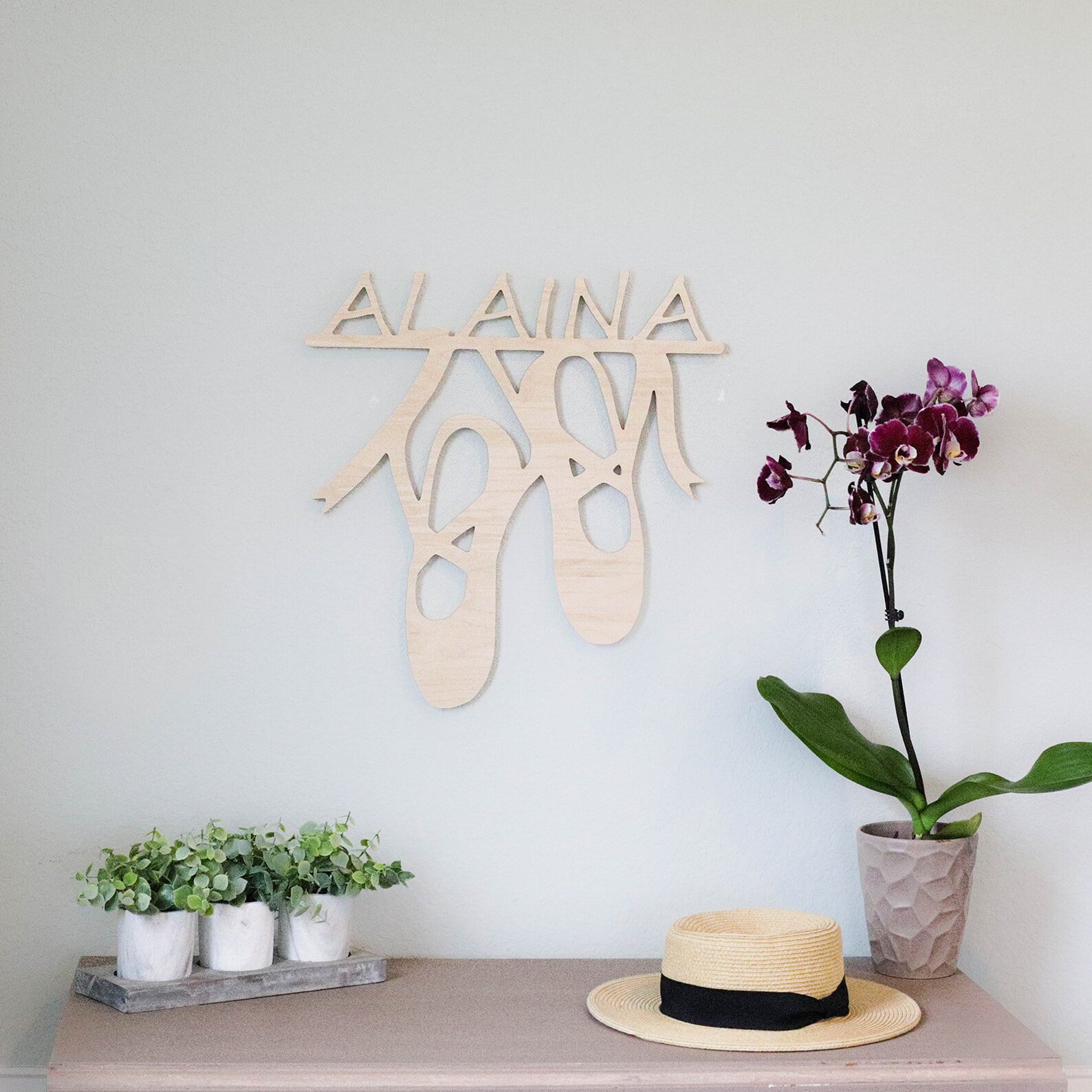 Custom Ballerina Wood Cutout Sign, Personalized Ballet Shoes Name Sign