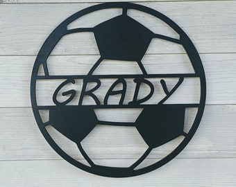 Letrero de madera personalizado con forma de balón de fútbol: Decoración para la habitación de niños
