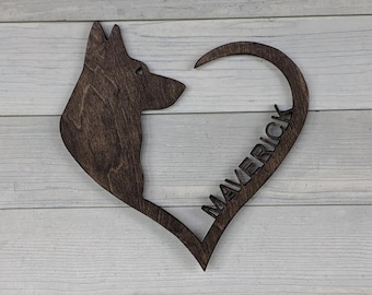 Personalized Wooden Dog Heart Custom Wooden Dog Décor Dog Name Sign Gift for Dog Mom German Shepherd Sign Pet Loss Gift Dog Memorial Gift