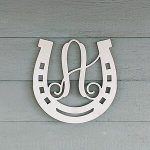 Wooden Horse Shoe Monogram Wall Sign Personalized Horseshoe Monogram Door Hanger Custom Wooden Horse Shoe Decor Large Custom Equestrian Sign