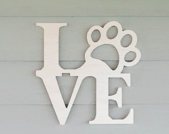 Dog Love Sign Wood, Wooden Dog Love Art, Dog Lover Gift for Women, Wood Dog Décor for Bedroom, Cutout Word Signs, Dog Wall Décor Farmhouse