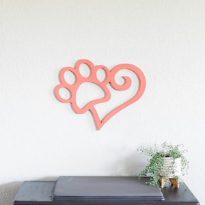 Wooden Heart Paw Sign, Wooden Dog Décor for Home, Paw Heart Wood Sign, Paw Wood Cutout, Dog Love Sign, Dog Lover Gifts, Wooden Cutout Signs