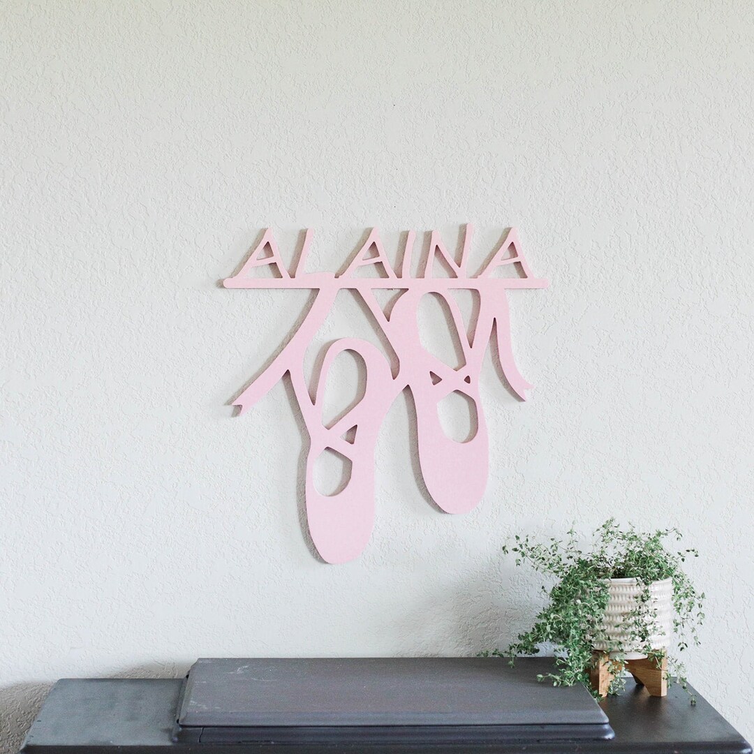 Custom Ballerina Wood Cutout Sign, Personalized Ballet Shoes Name Sign