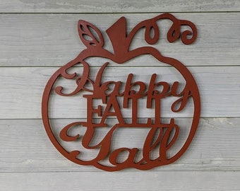 20" Happy Fall Y'all Door Sign Pumpkin Door Hanger Rustic Fall Door Hanger Pumpkin Door Decor Happy Fall Yall Sign Wooden Fall Door Sign