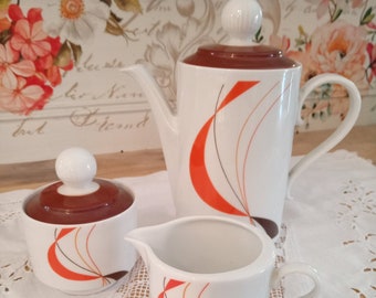 70s coffee service in brown and orange Bavaria porcelain