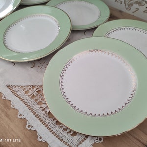 Set of 6 L'Amandinoise flat plates with water green marli and gold frieze image 4