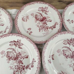 Set of 5 Art Nouveau flat plates from the early 20th century, Sarreguemines earthenware, Terre de Fer, Fontanges model