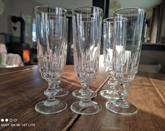 Lot de 6 flûtes à champagne en verre vintage