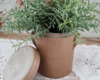 Stoneware pot or jar with lid 2 vintage handles