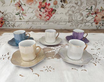 Set med 5 skimrande harlekin-espressokoppar