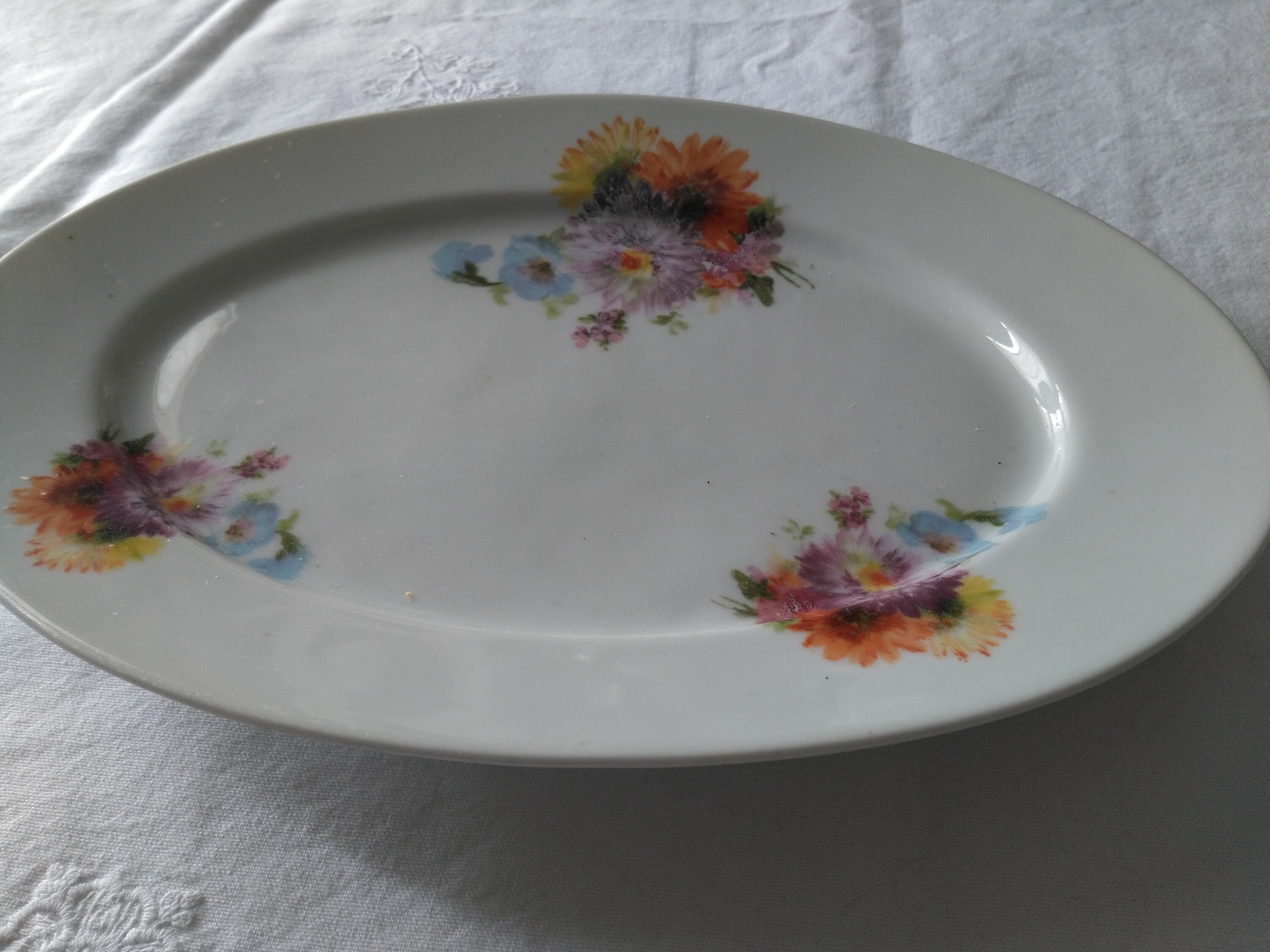 Plat de Service Ovale à Décor Floral