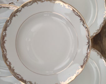 Set of 4 soup plates in white porcelain EVOR FRANCE frieze with golden crosses