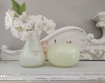 Lot de 2 vases IKEA vintage en verre soufflé à la main vert anis opal