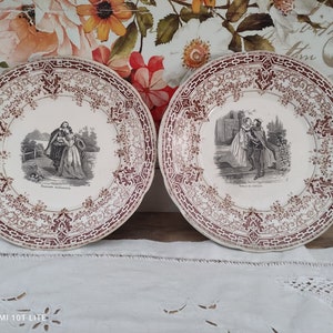 Lot of 2 talking plates 19th century Sarreguemines crown mark U&C