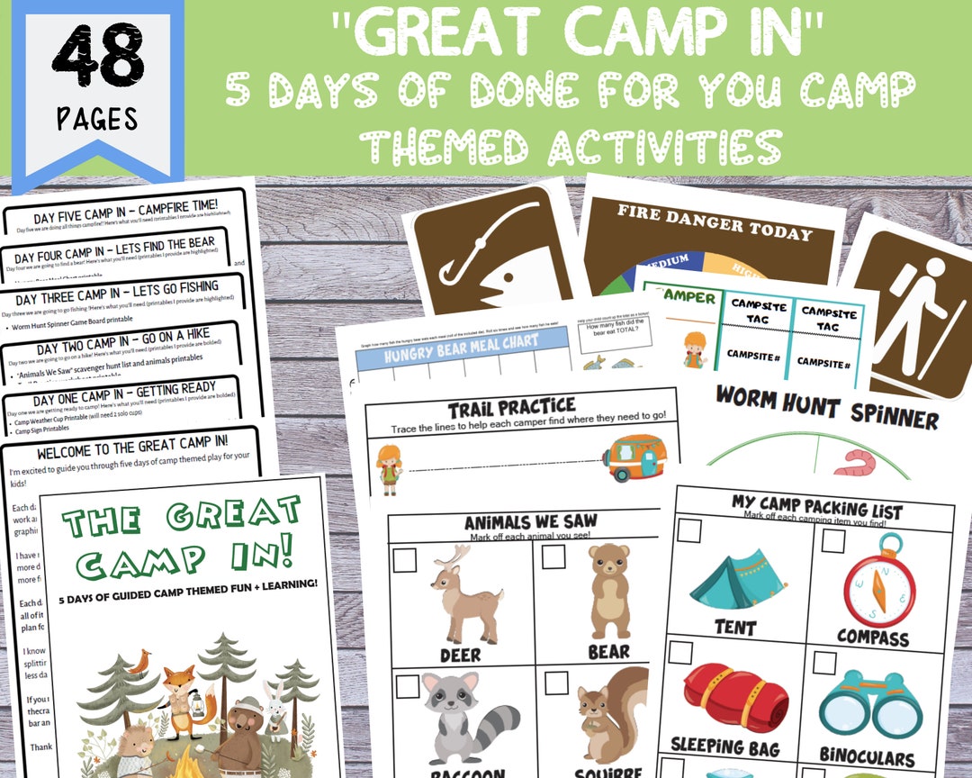 48 Page "great Camp In" 5 Day Activity Packet [printable PDF With ...
